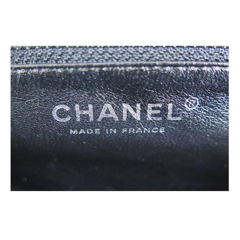 Chanel Black Timeless Classic Silver CC Satin Clutch Bag For Sale 1