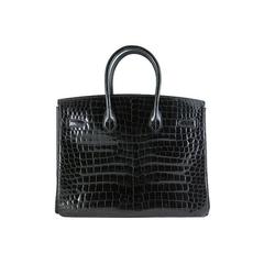 Hermes Birkin 35 Black Porosus Crocodile Alligator Palladium Hardware