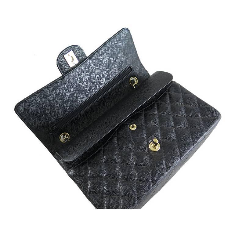 Women's or Men's Chanel Black Caviar 10 inch Medium 2.55 Classic Double Flap Bag For Sale