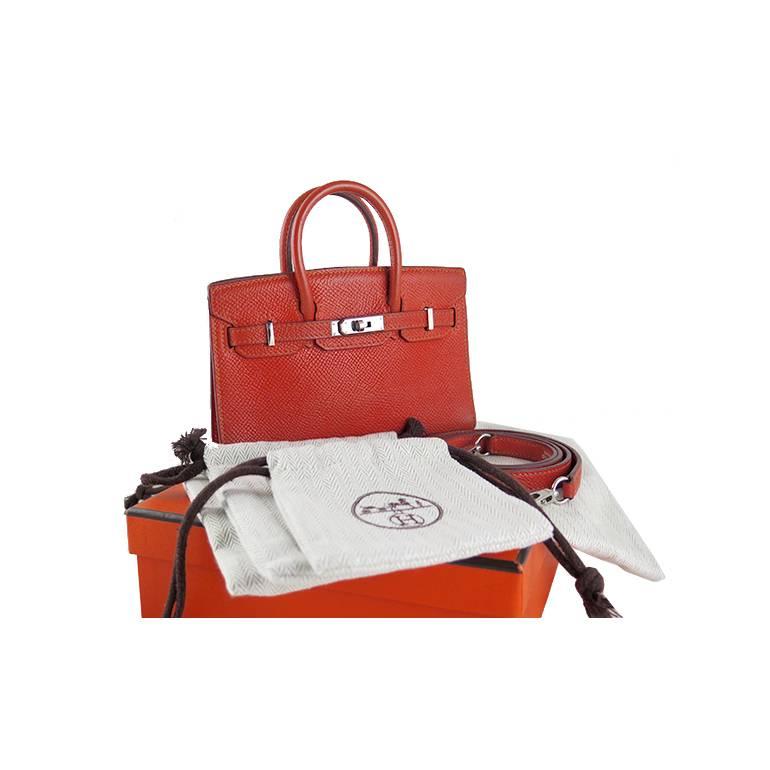 Hermès - Sac à main Micro Mini Tiny Birkin en cuir Epsom orange  en vente 5