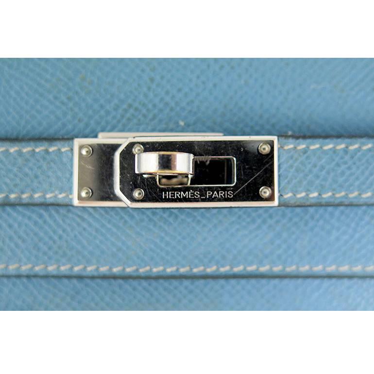 Hermes Kelly Long Wallet Blue Jean Epsom Leather Palladium Hardware In Good Condition For Sale In Singapore, SG