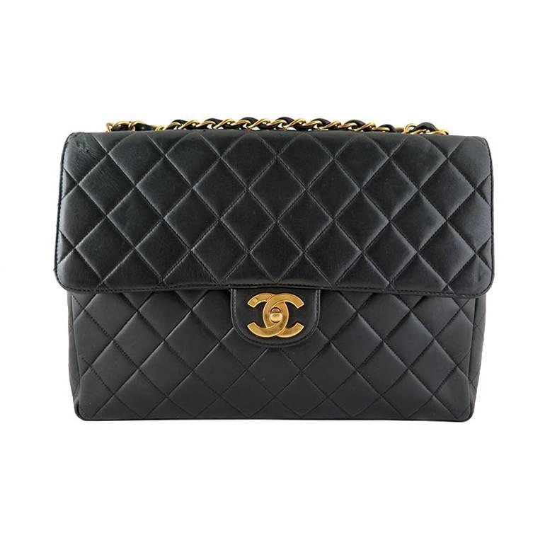 Chanel Jumbo 12inch Black Lambskin Classic 2.55 Flap Bag For Sale
