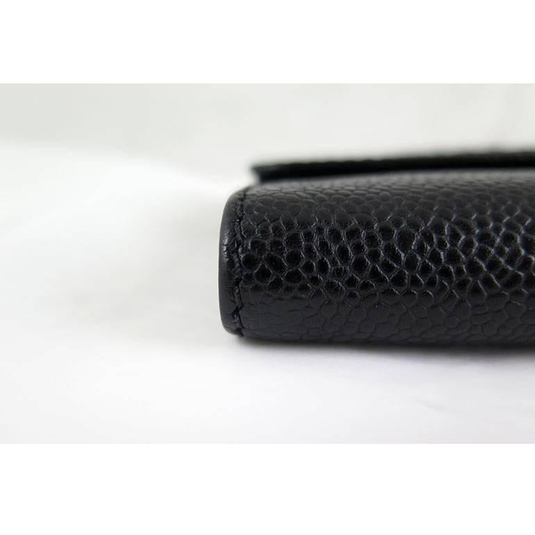 Chanel Black Caviar CC Trifold Snap Wallet Purse 3