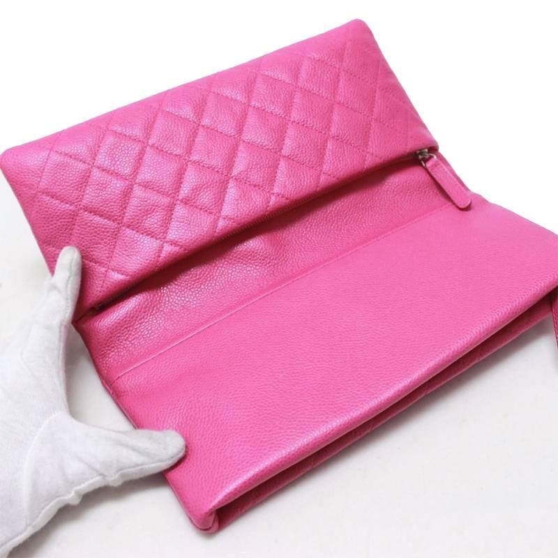 Chanel Pink Caviar Flap Medium Evening Clutch Purse In Excellent Condition For Sale In Singapore, SG