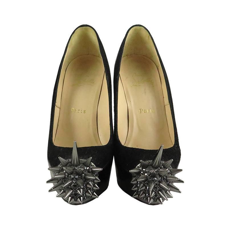 Women's or Men's Christian Louboutin Asteroid 140 Black Suede Patent Leather Pumps For Sale