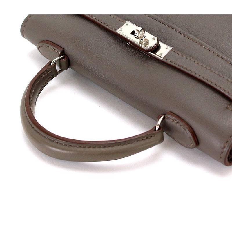 Gray Hermes Mini Kelly Tiny 15cm Etain Swift Leather Micro Crossbody Purse Bag For Sale
