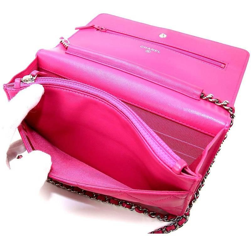 Women's Chanel Pink Lambskin WOC Wallet on Chain 3way Crossbody Purse Bag For Sale
