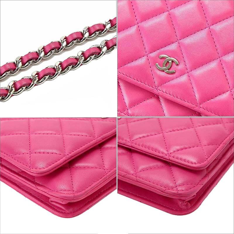 Chanel Pink Lambskin WOC Wallet on Chain 3way Crossbody Purse Bag For Sale 2