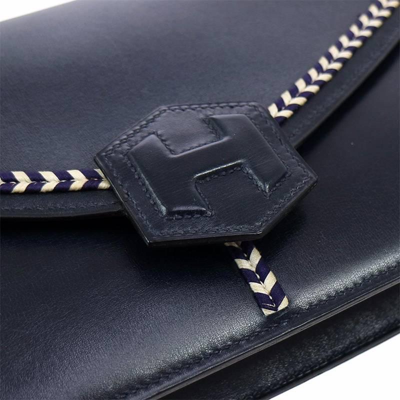 Black Hermes Vintage Navy Boxcalf Leather Evening Clutch Purse For Sale