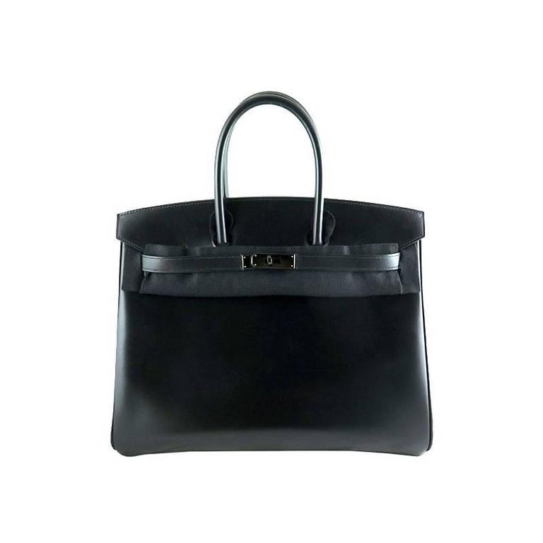 Hermes 35cm Black Box Leather Black Hardware SO Black Birkin Bag