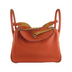 Hermes Lindy 30 Eclat Bicolor Orange Moutard Clemence Leather Bag - RARE 7