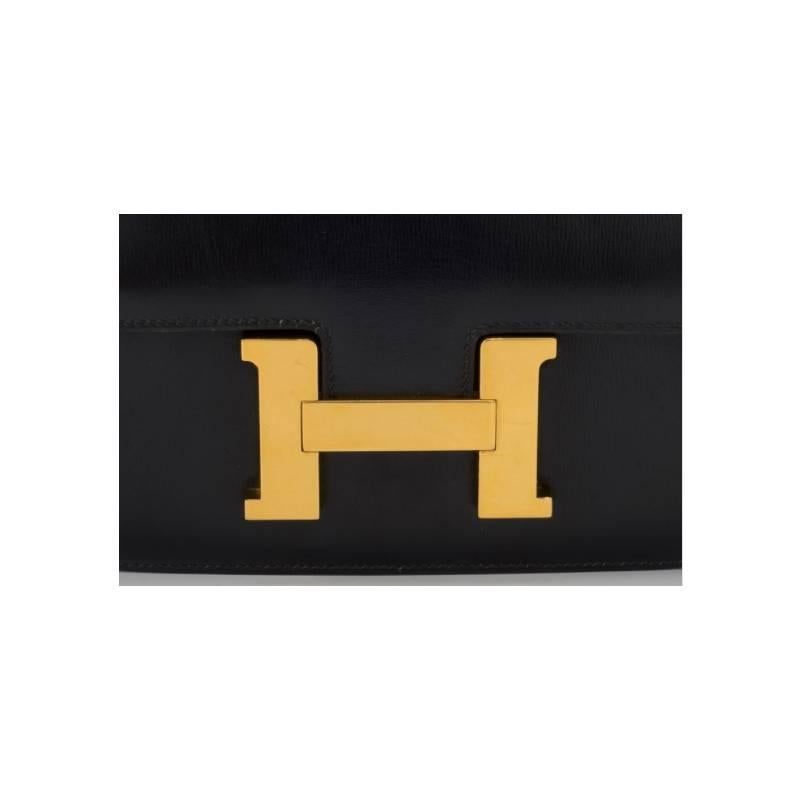 Hermes Black Box Calf Leather Constance 23cm Shoulder Bag For Sale 1