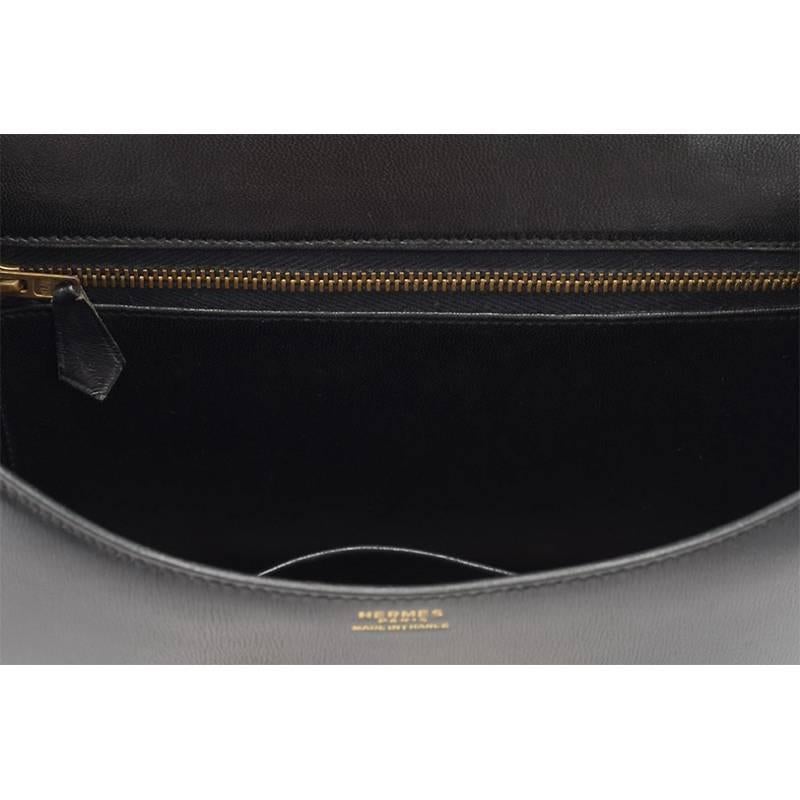 Hermes Black Box Calf Leather Constance 23cm Shoulder Bag For Sale 3