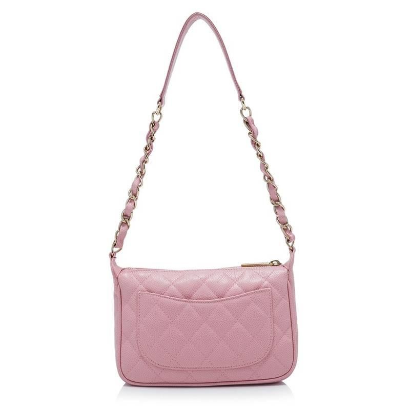 Beige Chanel Pink CC Quilted Caviar Leather Shoulder Bag For Sale