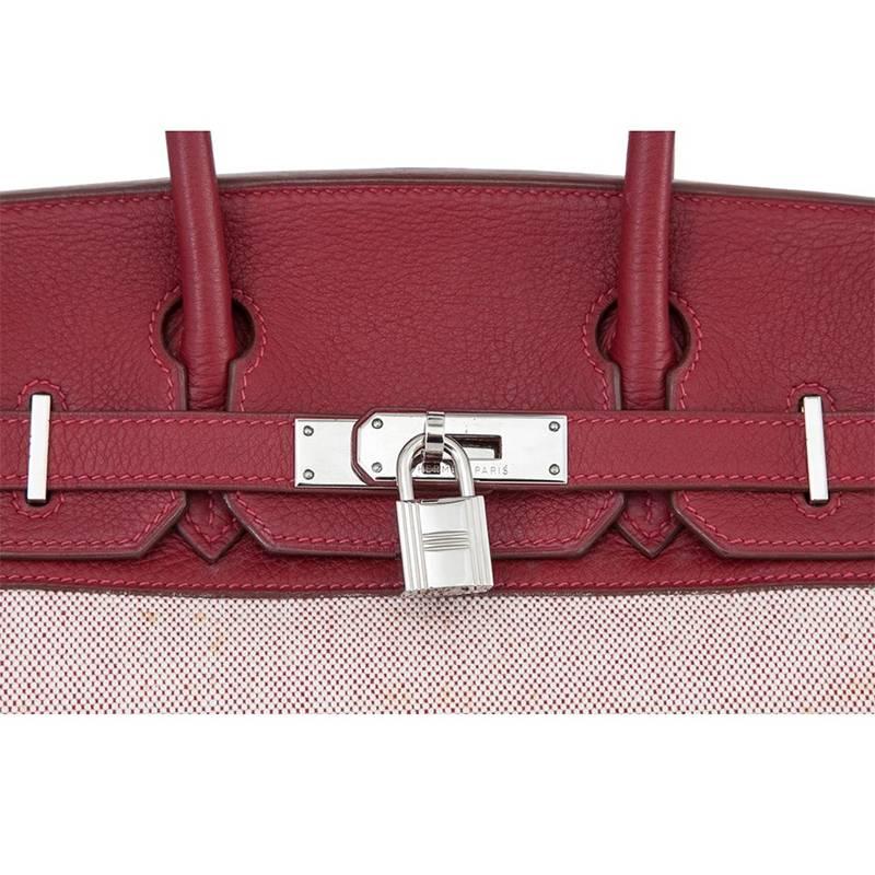 Hermes Red Toile H Taurillon Clemence Birkin 30cm - Rare For Sale 2