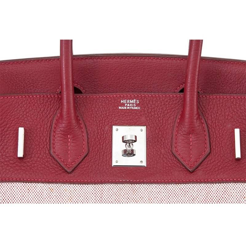 Hermes Red Toile H Taurillon Clemence Birkin 30cm - Rare For Sale 1