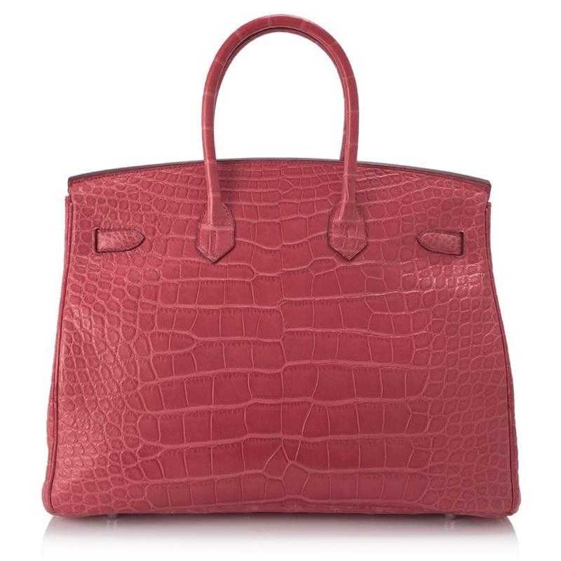 Hermes Pink Bougainvillea Crocodile Alligator Matte Birkin 35cm - Rare In Excellent Condition For Sale In Singapore, SG