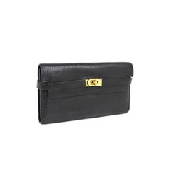 Hermes Kelly Wallet Black Chevre Mysore Leather Clutch