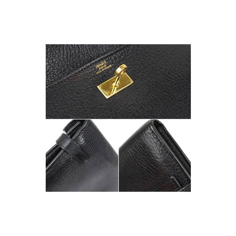 Hermes Kelly Wallet Black Chevre Mysore Leather Clutch For Sale 2