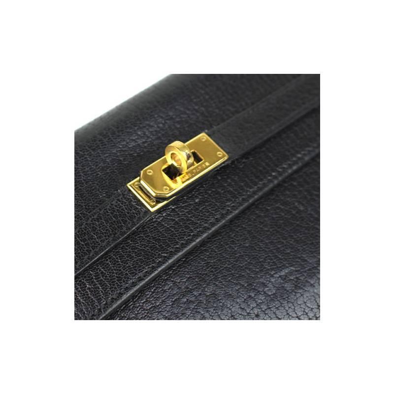 Hermes Kelly Wallet Black Chevre Mysore Leather Clutch In Excellent Condition For Sale In Singapore, SG