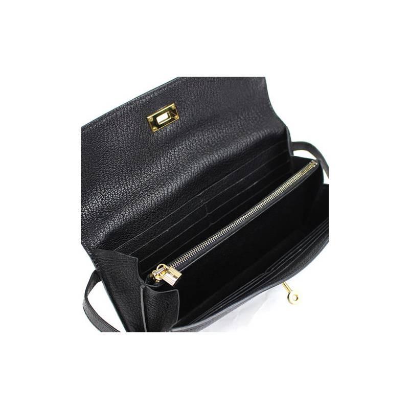 Women's or Men's Hermes Kelly Wallet Black Chevre Mysore Leather Clutch For Sale