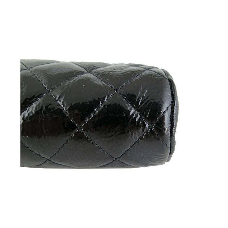 Chanel Black Distressed Patent Leather CC Timeless Clutch Bag For Sale 3