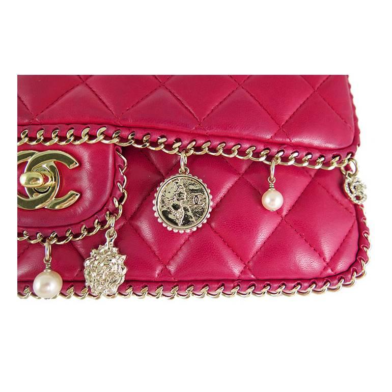 Chanel Red Lambskin Medium 2.55 Double Flap Charms Limited Edition - Rare For Sale 3