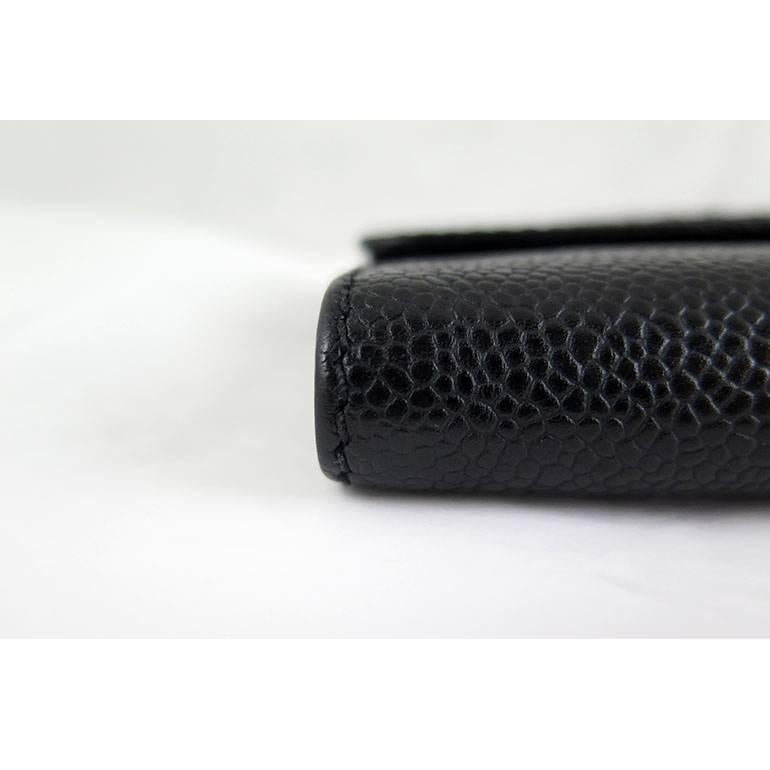 Chanel Black Caviar CC Trifold Snap Wallet Purse 2