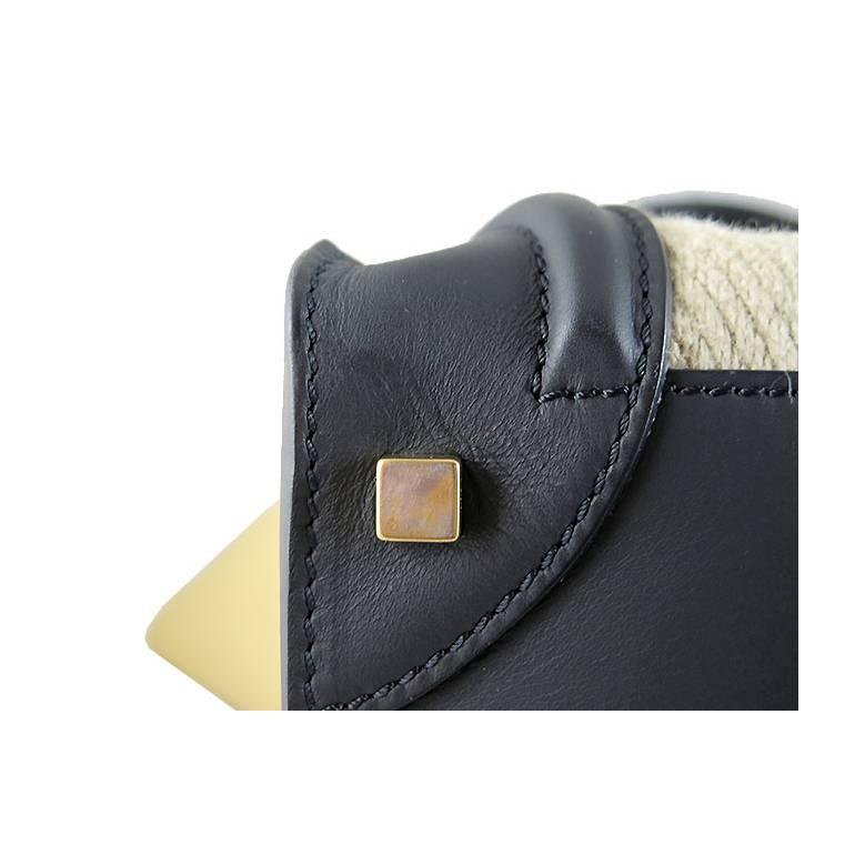 Celine Mini Bicolor Black Leather Cream Tweed Luggage Tote For Sale 1