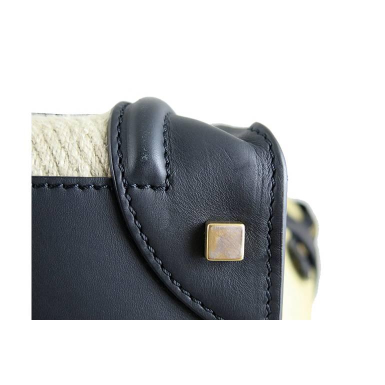 Celine Mini Bicolor Black Leather Cream Tweed Luggage Tote For Sale 2