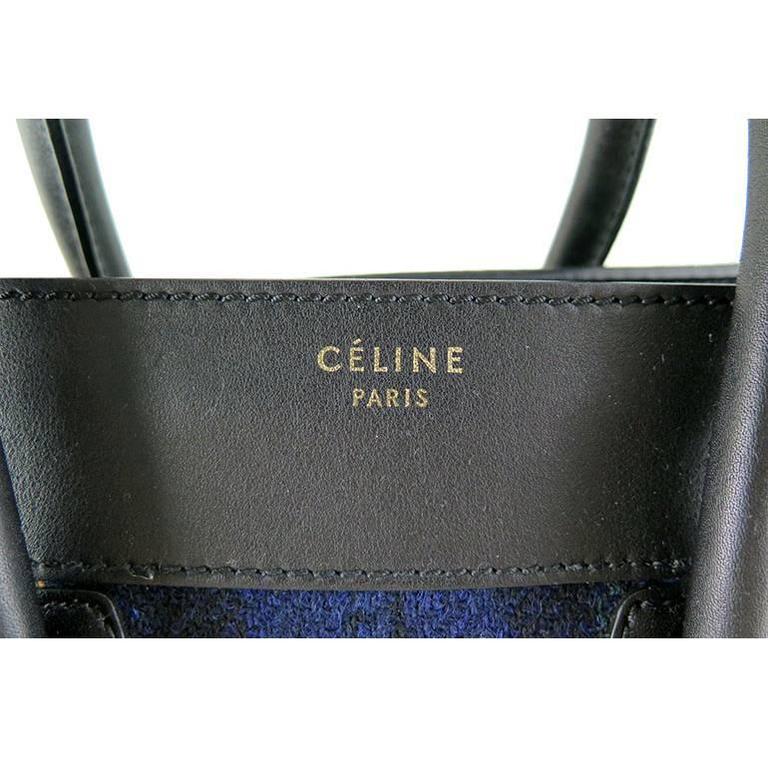 Celine Mini Black Leather and Tartan Tweed Fall Winter Luggage Tote For ...