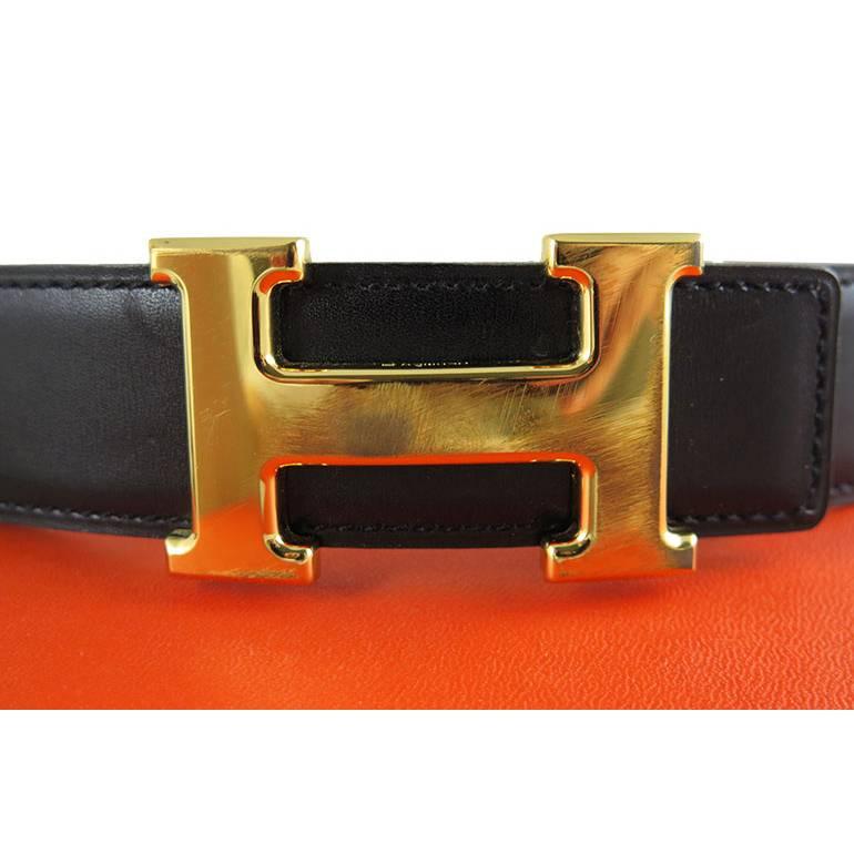 Red Hermes Reversible Constance Black Boxcalf Brown 65 H Belt For Sale