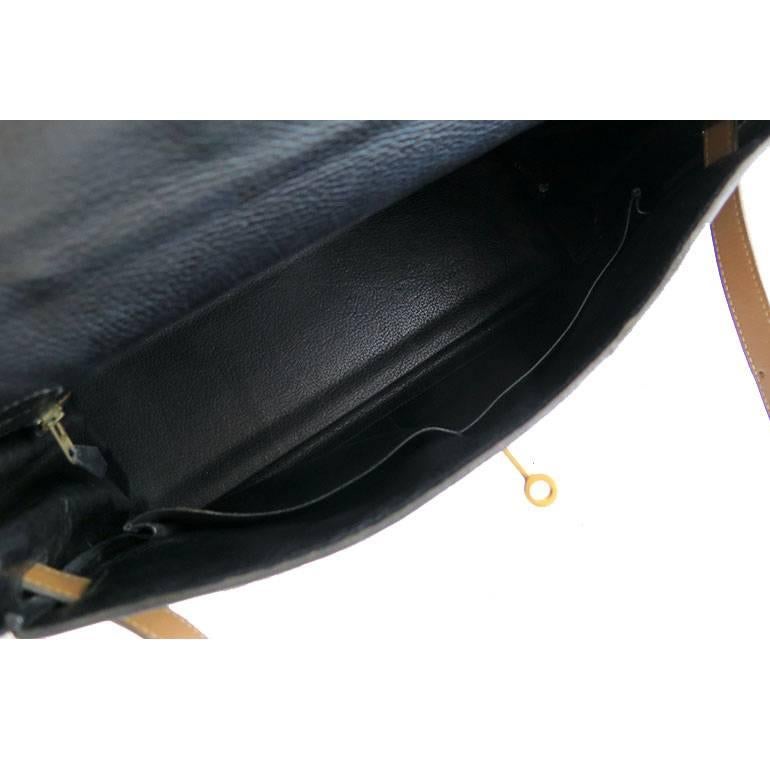Women's or Men's Hermes Kelly 32 Bicolor Black Brown Ardennes Leather Bag For Sale