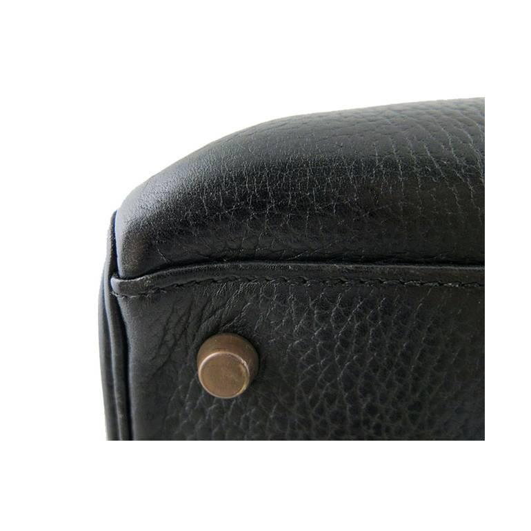 Hermes Kelly 32 Bicolor Black Brown Ardennes Leather Bag For Sale 2
