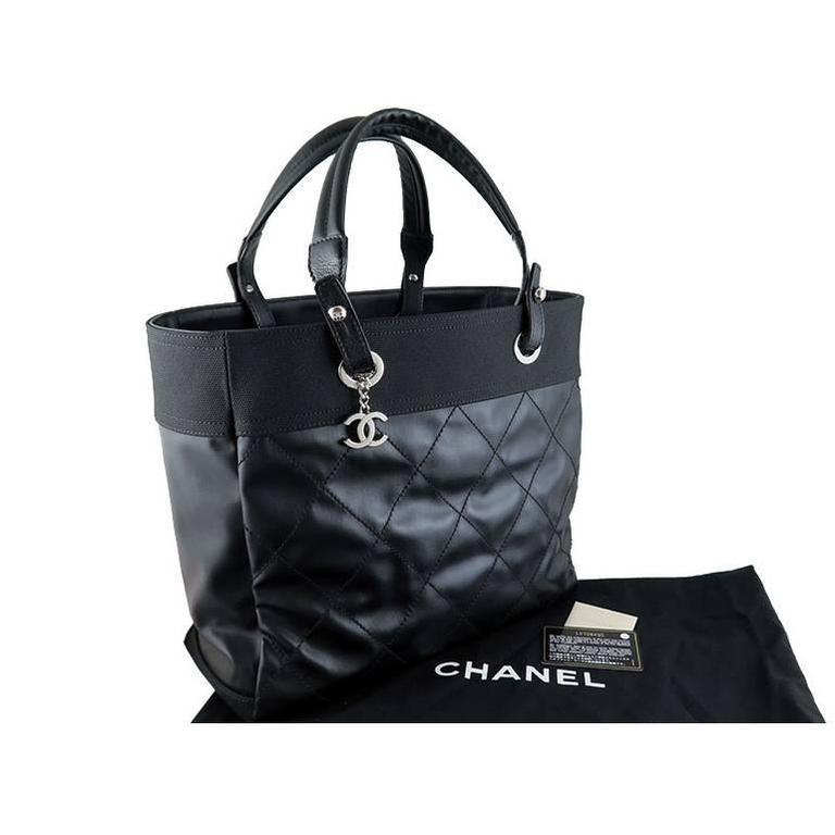 Chanel Biarritz Jumbo Large Black Nylon Shopping Tote Bag For Sale at ...