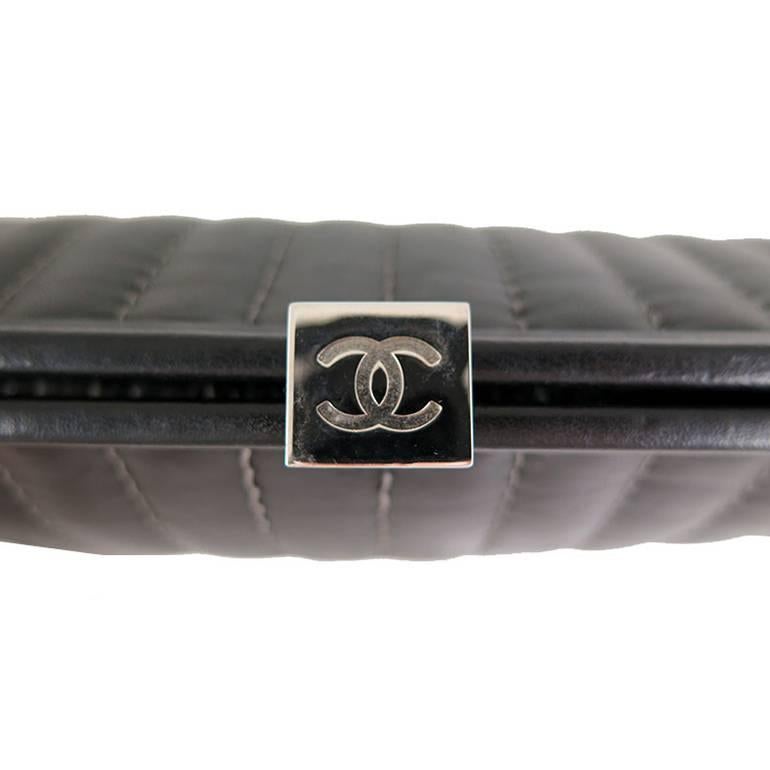 Women's Chanel Black Lambskin Mademoiselle Evening Clutch Purse For Sale