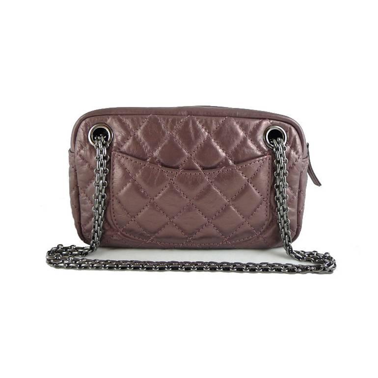 Gray Chanel Reissue Metallic Purple Lambskin 2.55 Evening Purse Bag For Sale