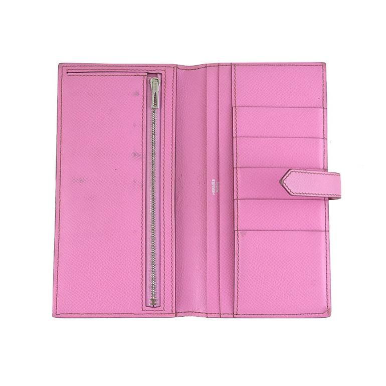 Hermes 5P Bubblegum Pink Bearn Palladium Hardware Wallet - Rare In Good Condition For Sale In Singapore, SG