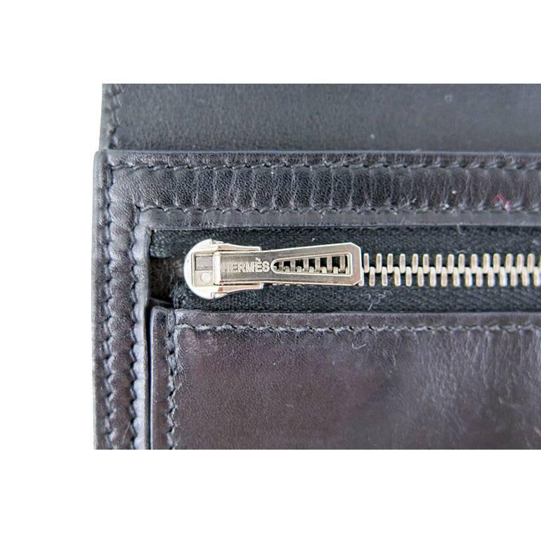Women's or Men's Hermes Black Bearn Veau Boxcalf Palladium Hardware Wallet For Sale