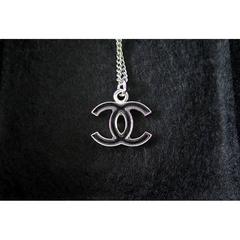 Chanel Black CC Pendant Silver Chain Necklace