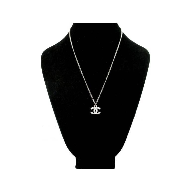 Chanel Swarovski Diamante Silver Classic CC Pendant Chain Necklace In New Condition In Singapore, SG