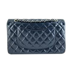 Chanel Blue Patent Leather Medium 10inch Double Flap Bag