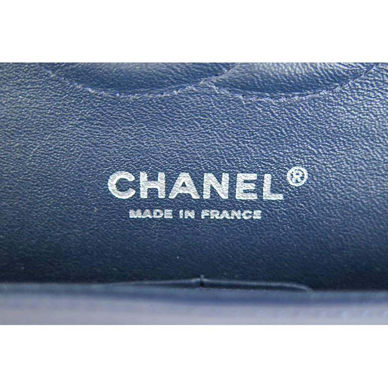 Chanel Blue Patent Leather Medium 10inch Double Flap Bag For Sale 2