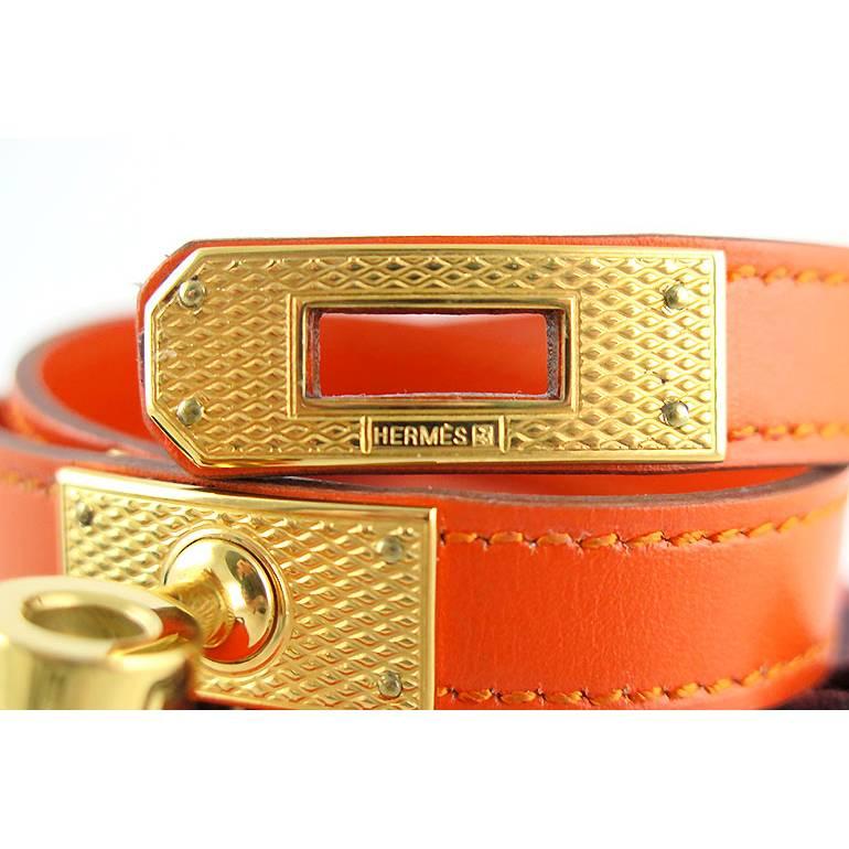 Hermes Orange Guilloche KDT Kelly Double Tour Bracelet Bangle - Rare In New Condition For Sale In Singapore, SG