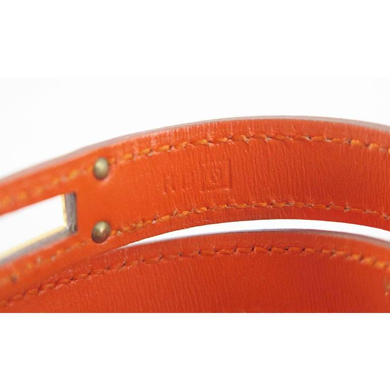 Women's or Men's Hermes Orange Guilloche KDT Kelly Double Tour Bracelet Bangle - Rare For Sale