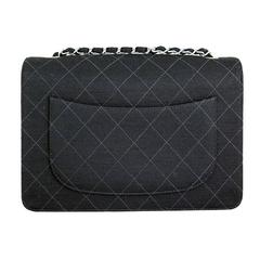 Chanel Black Large Canvas Fabric Classic 2.55 Flap Bag