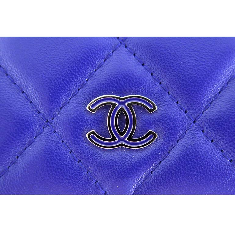 Women's Chanel Purple Blue Lambskin Classic CC Three Way Wallet on Chain