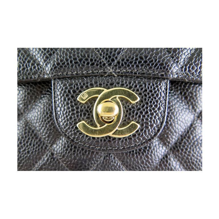 Women's Chanel Black Caviar 10inch Medium 2.55 Classic Double Flap Bag For Sale