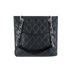 Chanel PST Black Caviar Leather Petite Shopping Tote Silver Hardware