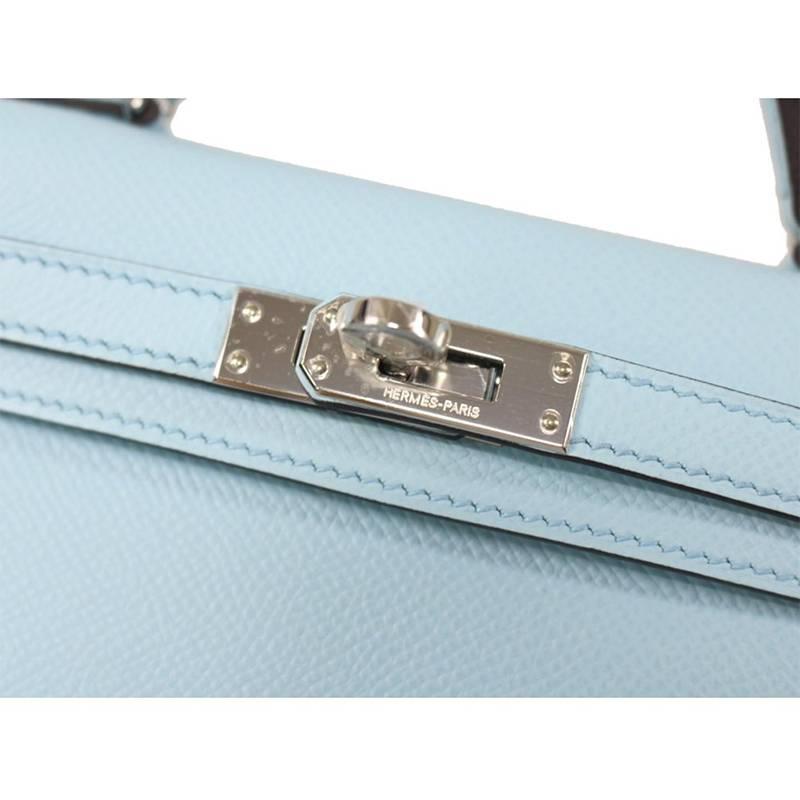 Women's Hermes Tiny Mini Kelly 20 Blue Zephyr Epsom Leather - Rare For Sale